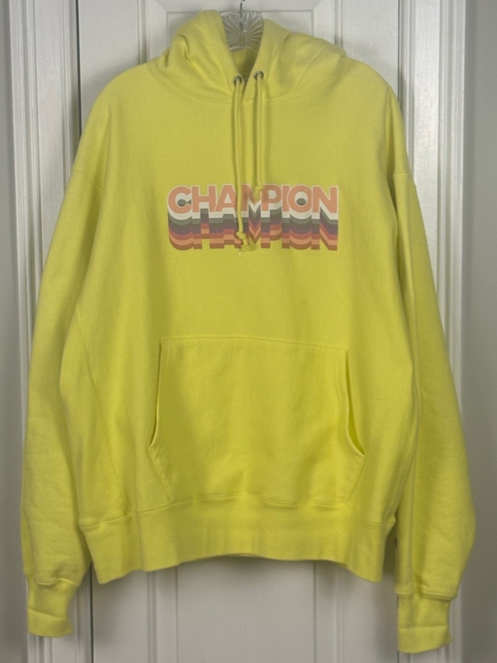 Vintage Style Champion Womens XL Yellow Hoodie Sweatshirt Retro Logo
